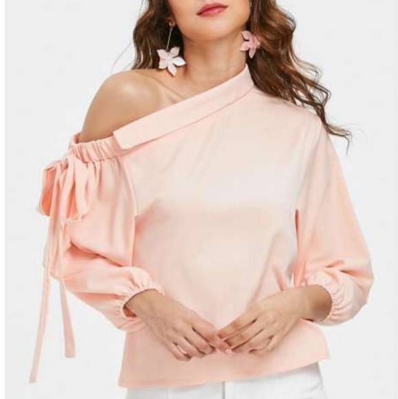 Off Shoulder Blouse Bowknot Pretty Peachy Pink - Picture 2 of 8